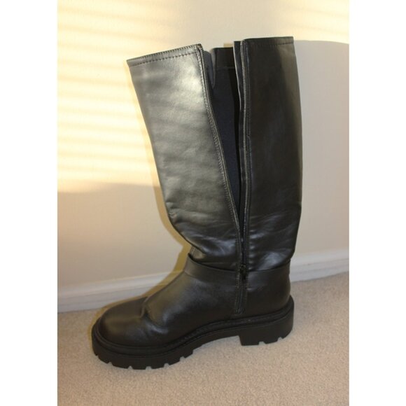 ASOS New Look, Extra Calf Fit Black Vegan Leather Knee-High Biker Boots - Picture 3 of 12